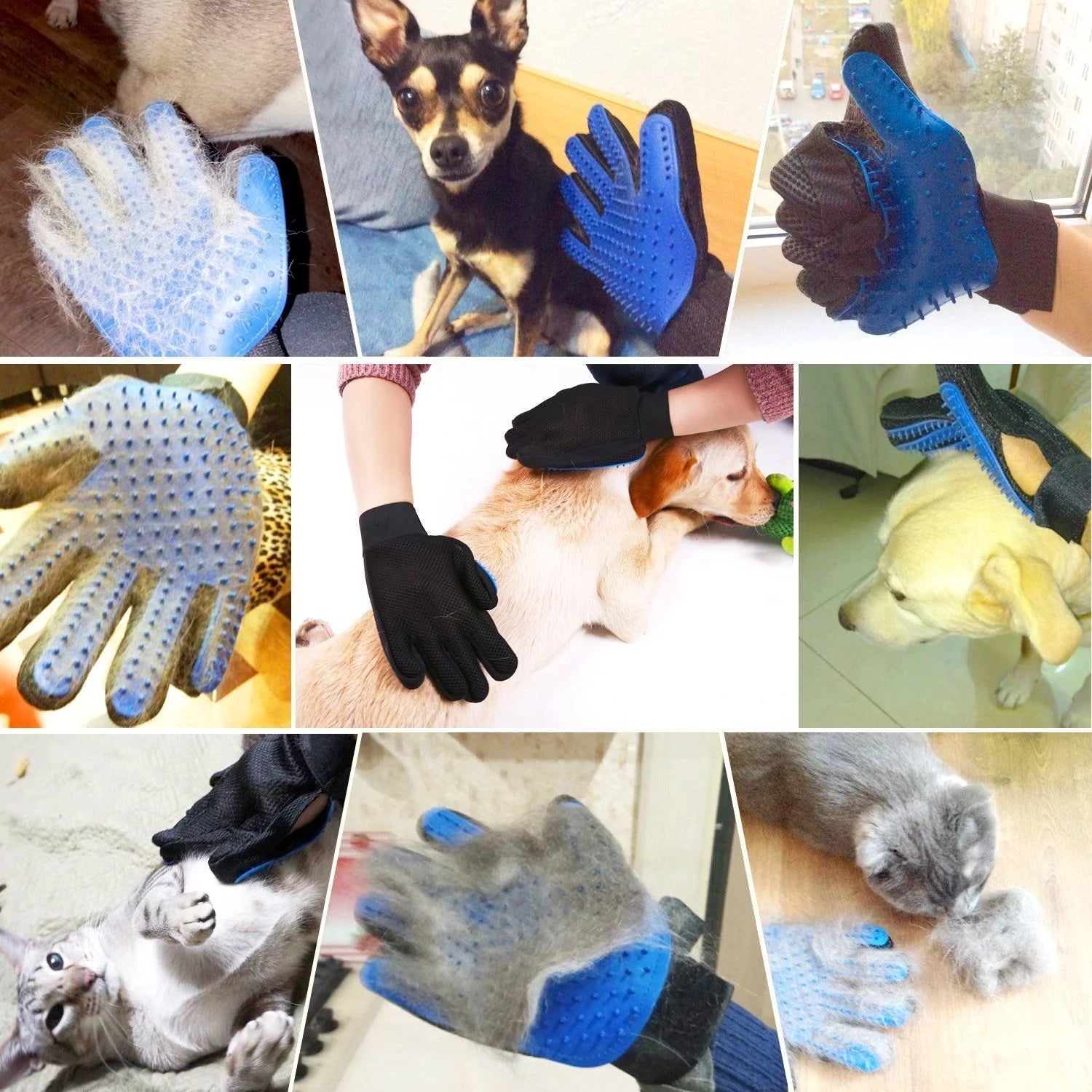 Pet Grooming Gloves Brush Dog Cat Hair Remover Mitt Massage Deshedding 1 Pair Blue